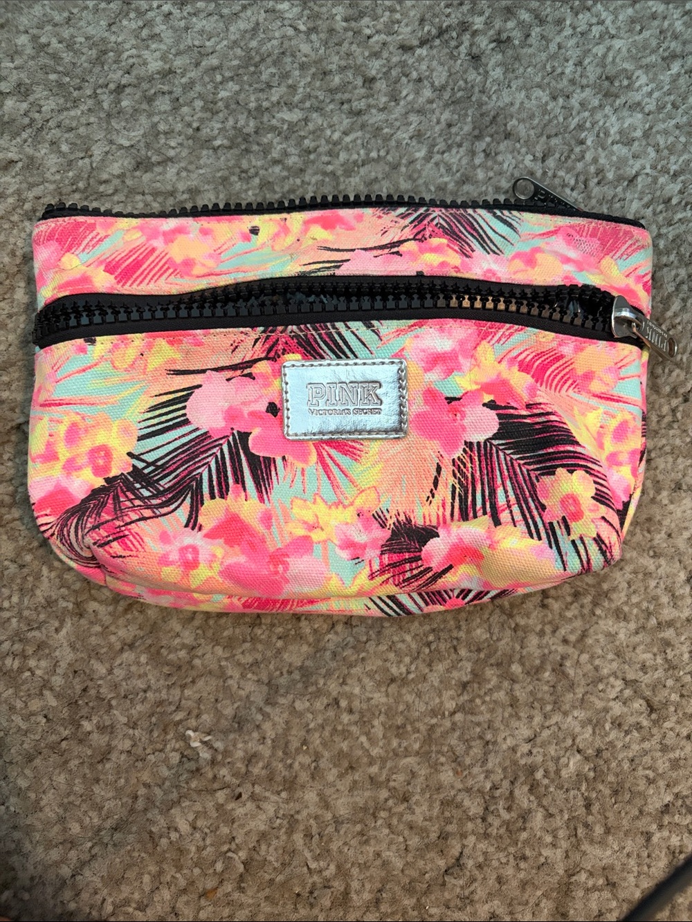 PINK Victoria's Secret Neon Floral Cosmetic Bag - Pink, Yellow, Black